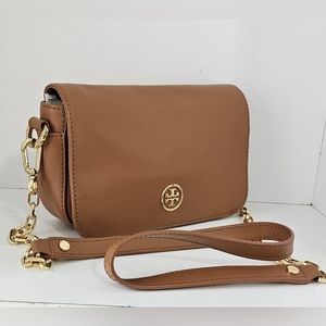 Tory burch British Tan Leather Crossbody bag ,top flap snap closure